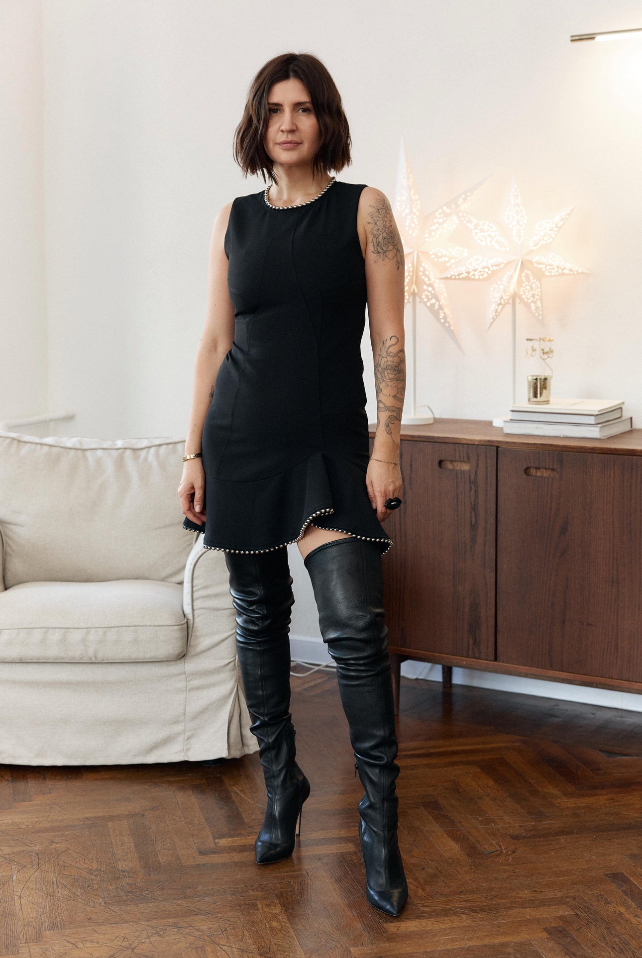 Dress with metal beads