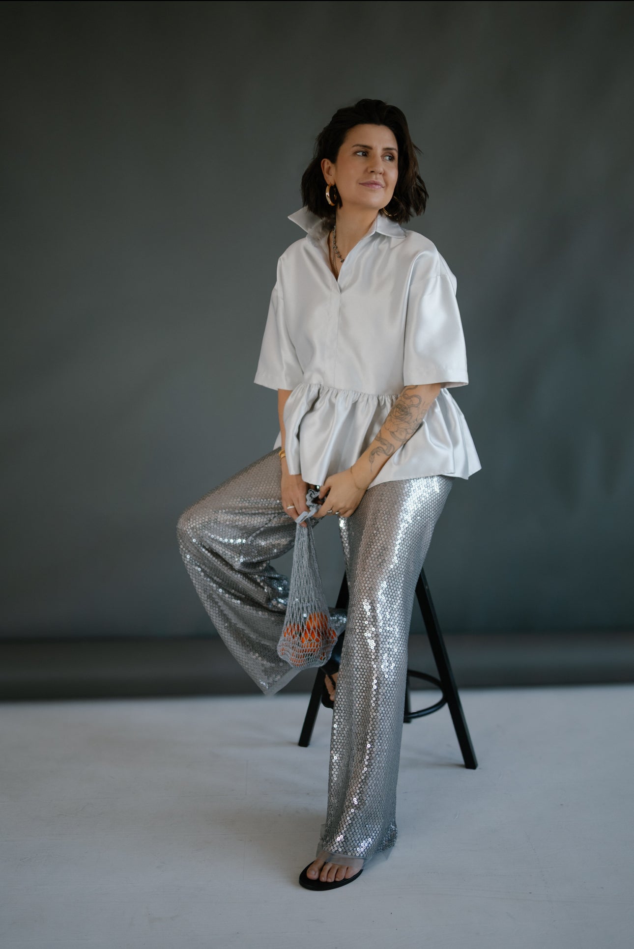 Wоllan Taffeta Blouse in Silver with Pearlescent Shine