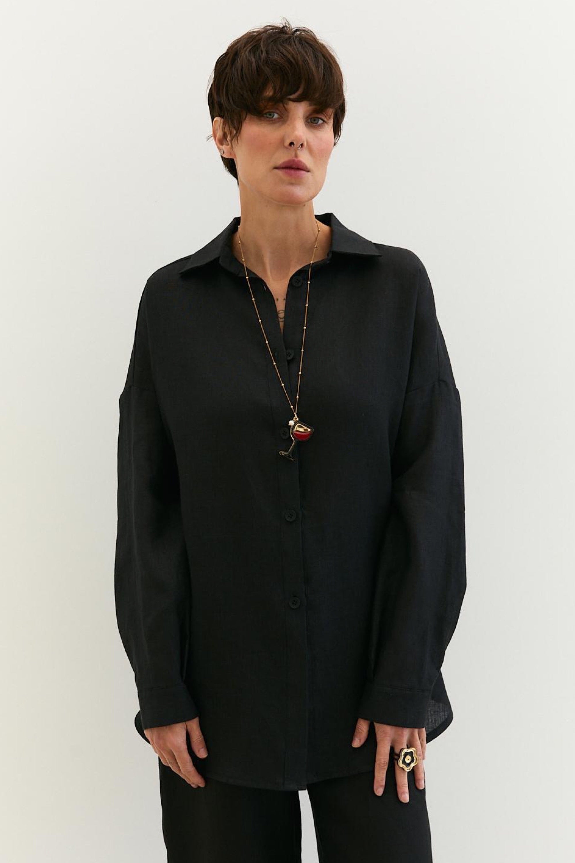 Linen black shirt oversized