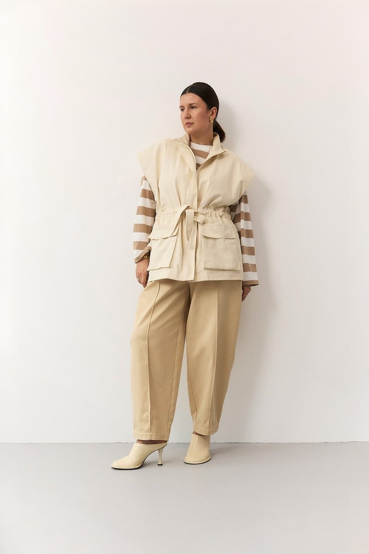 Straight-Leg Denim Trousers with Stitched Front Seams