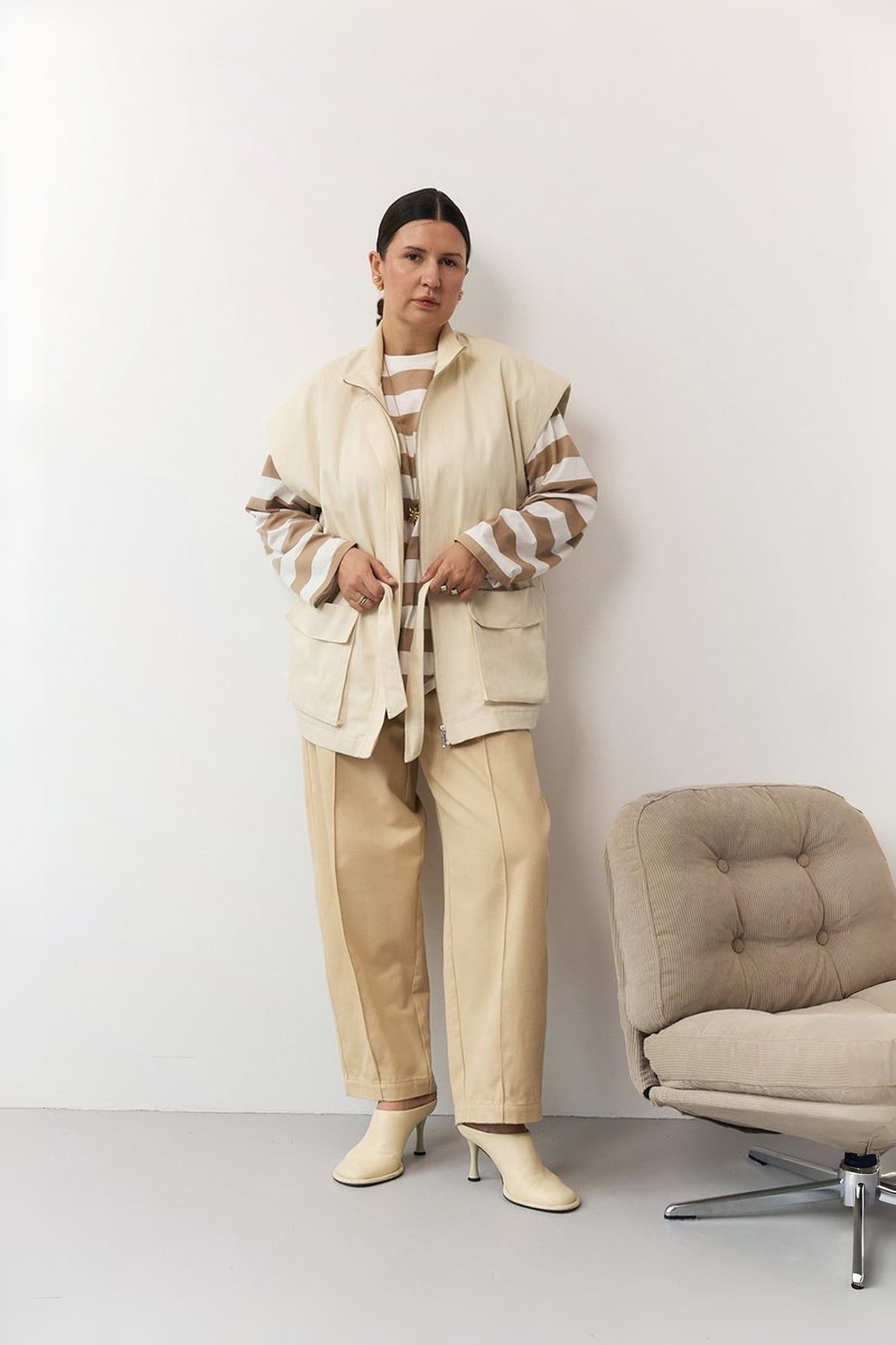 Straight-Leg Denim Trousers with Stitched Front Seams