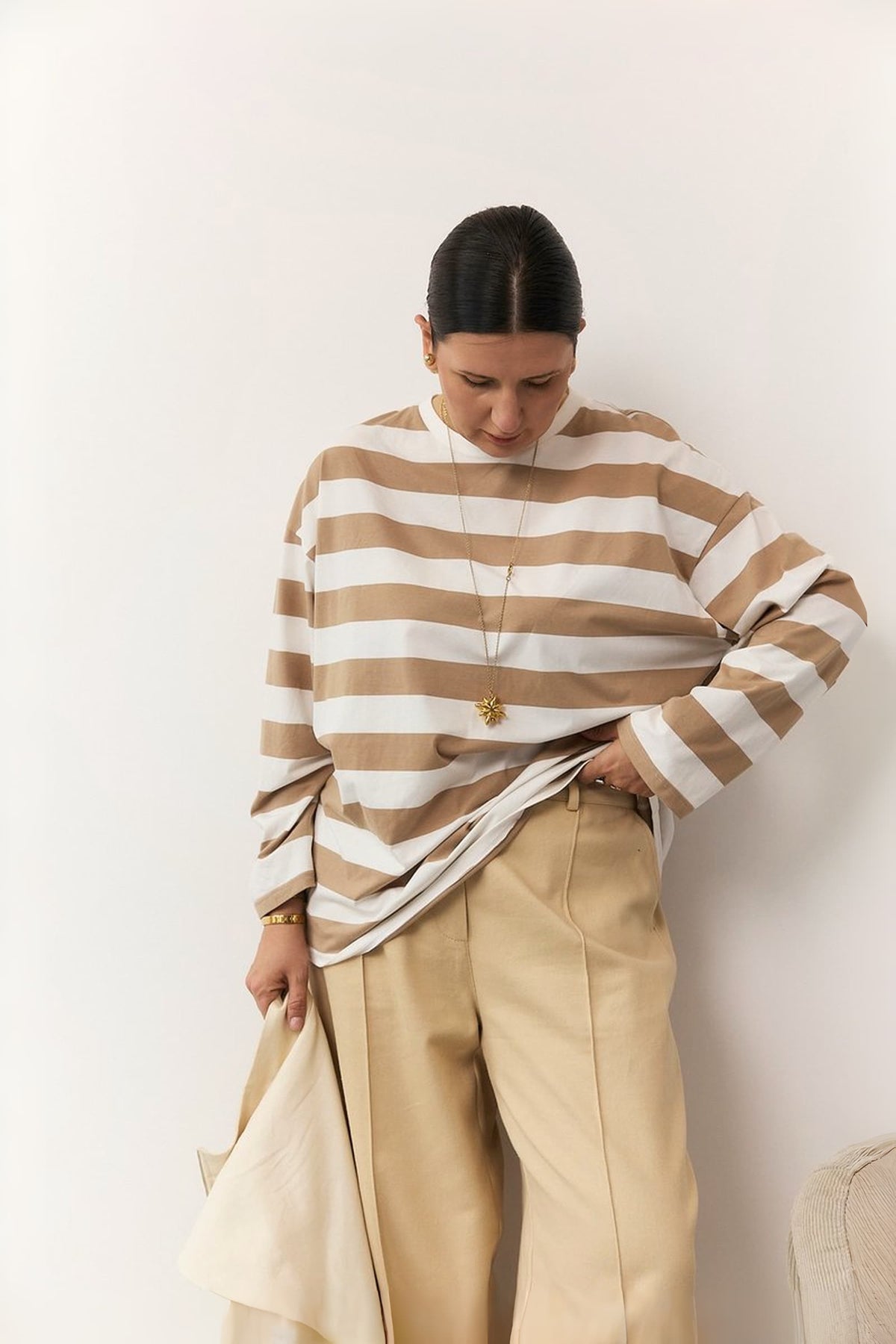 Straight-Leg Denim Trousers with Stitched Front Seams