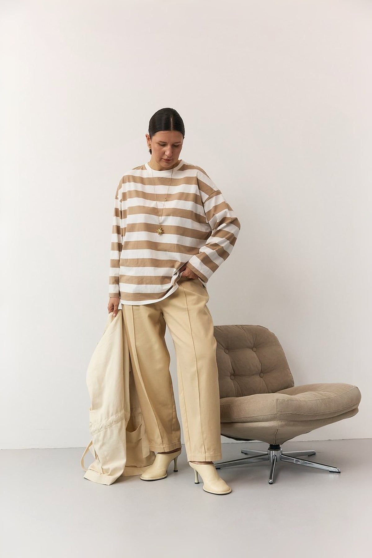 Straight-Leg Denim Trousers with Stitched Front Seams