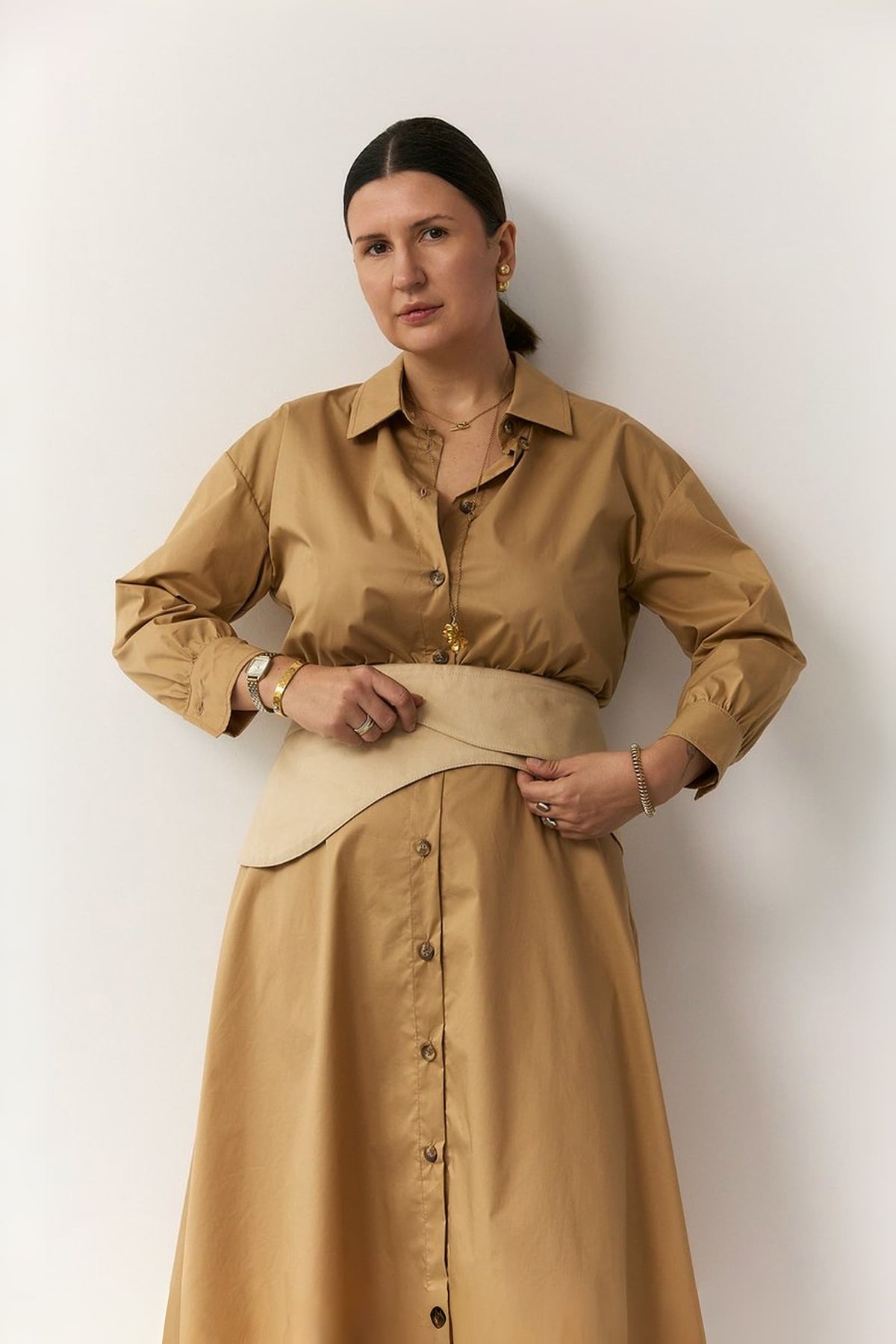 "Obiijmy" Shirt Dress with Wide Belt