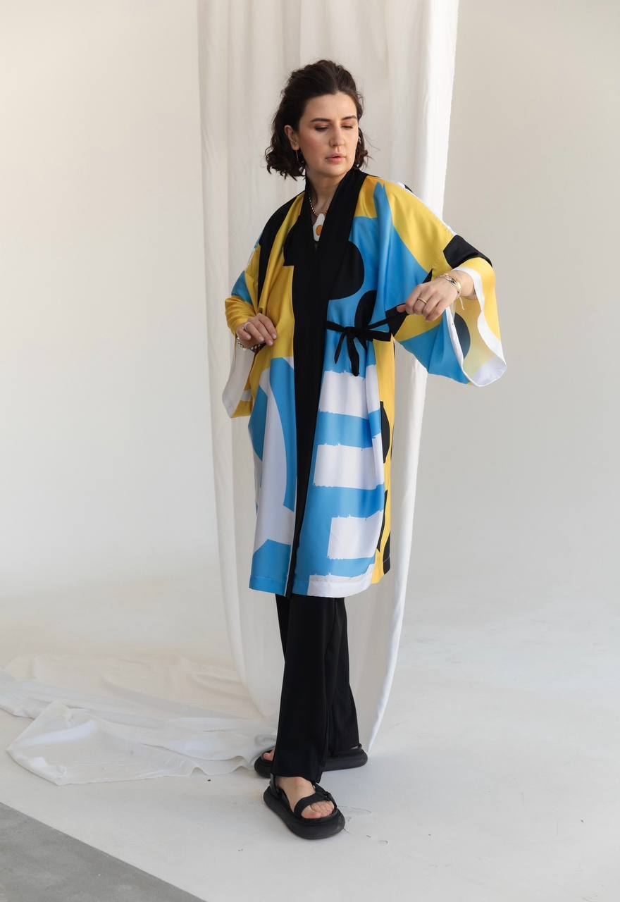 Printed silk kimono robe