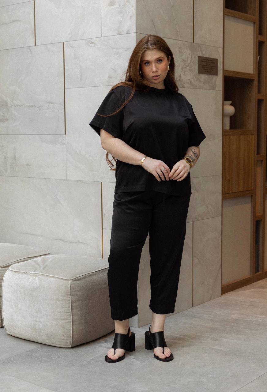 Black Silk Elasticated Trousers