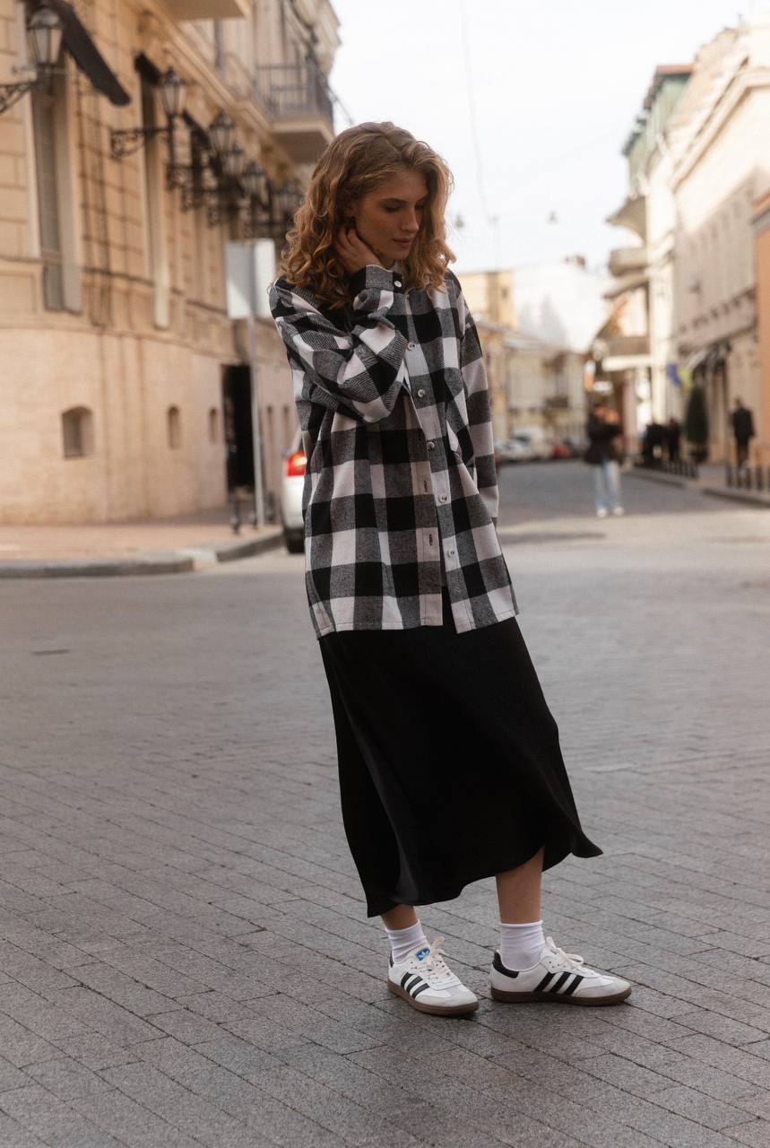 Oversized checked shirt.