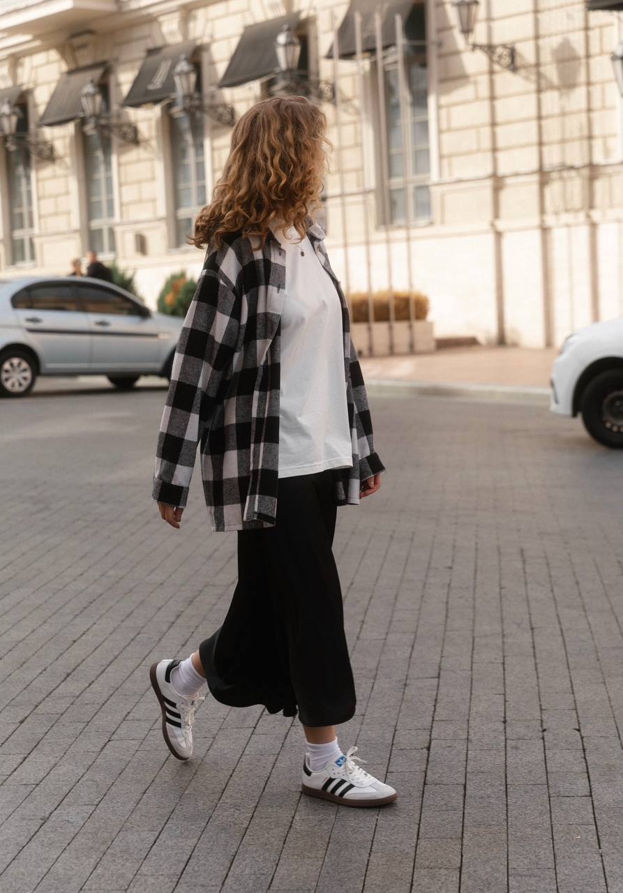 Oversized checked shirt.