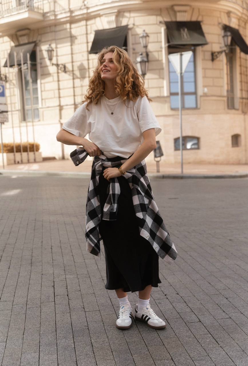 Oversized checked shirt.