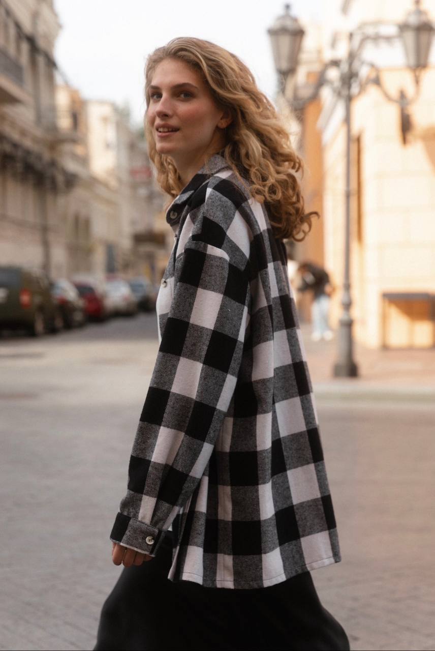 Oversized checked shirt.