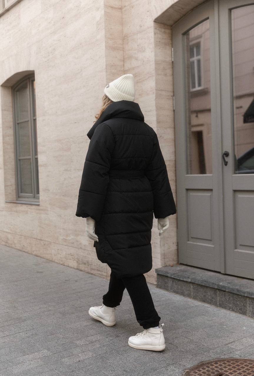 Long black kimono winter jacket