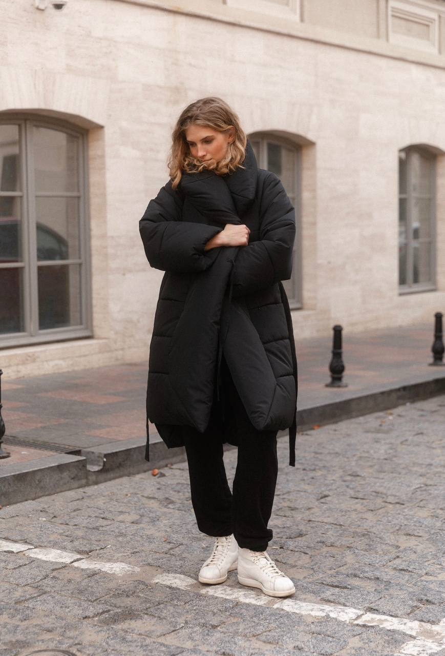 Long black kimono winter jacket