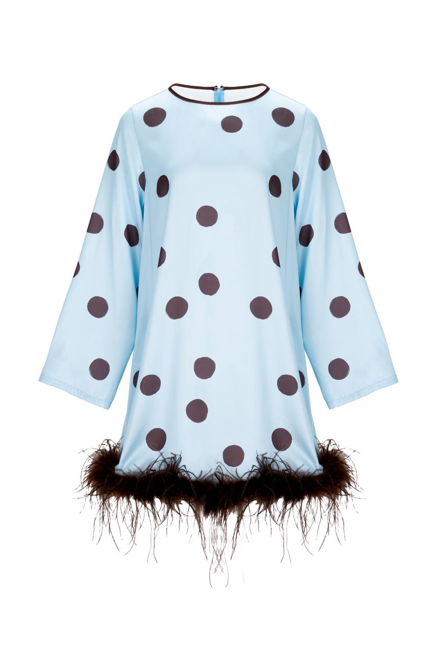 Silk Satin Dress “Polka” with Feathers