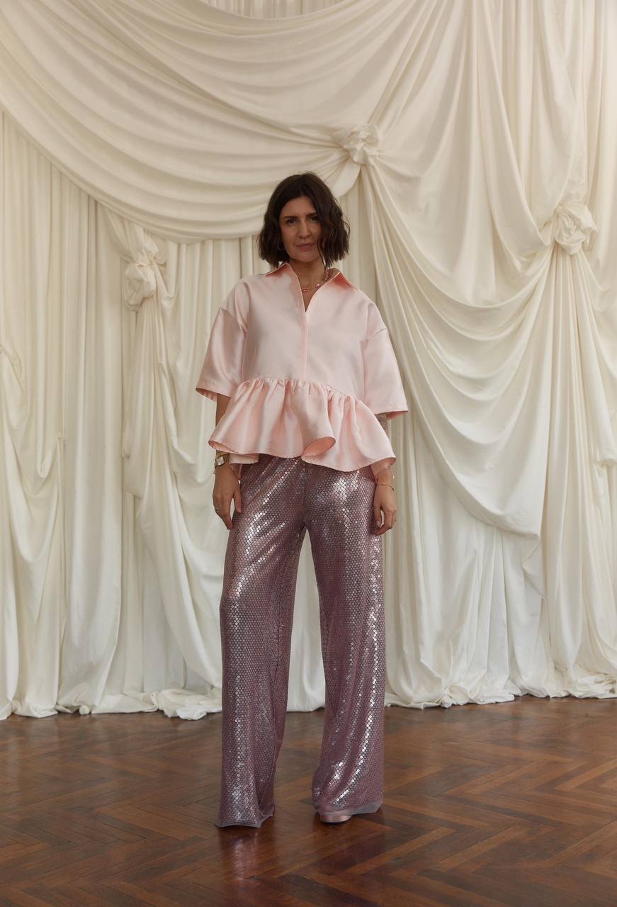 Trousers with Decorative Coin Fabric, Pink