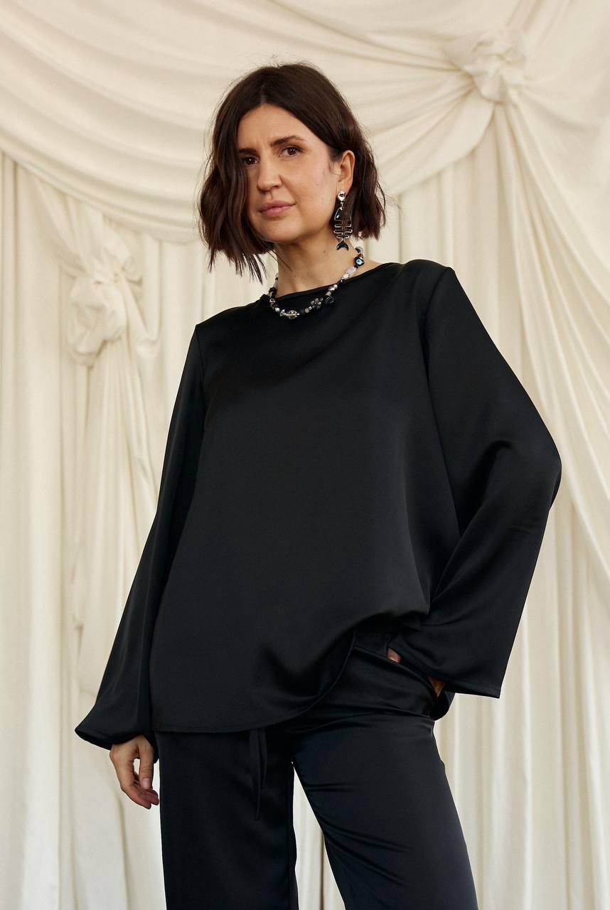 Black Silk Blouse “Polka”