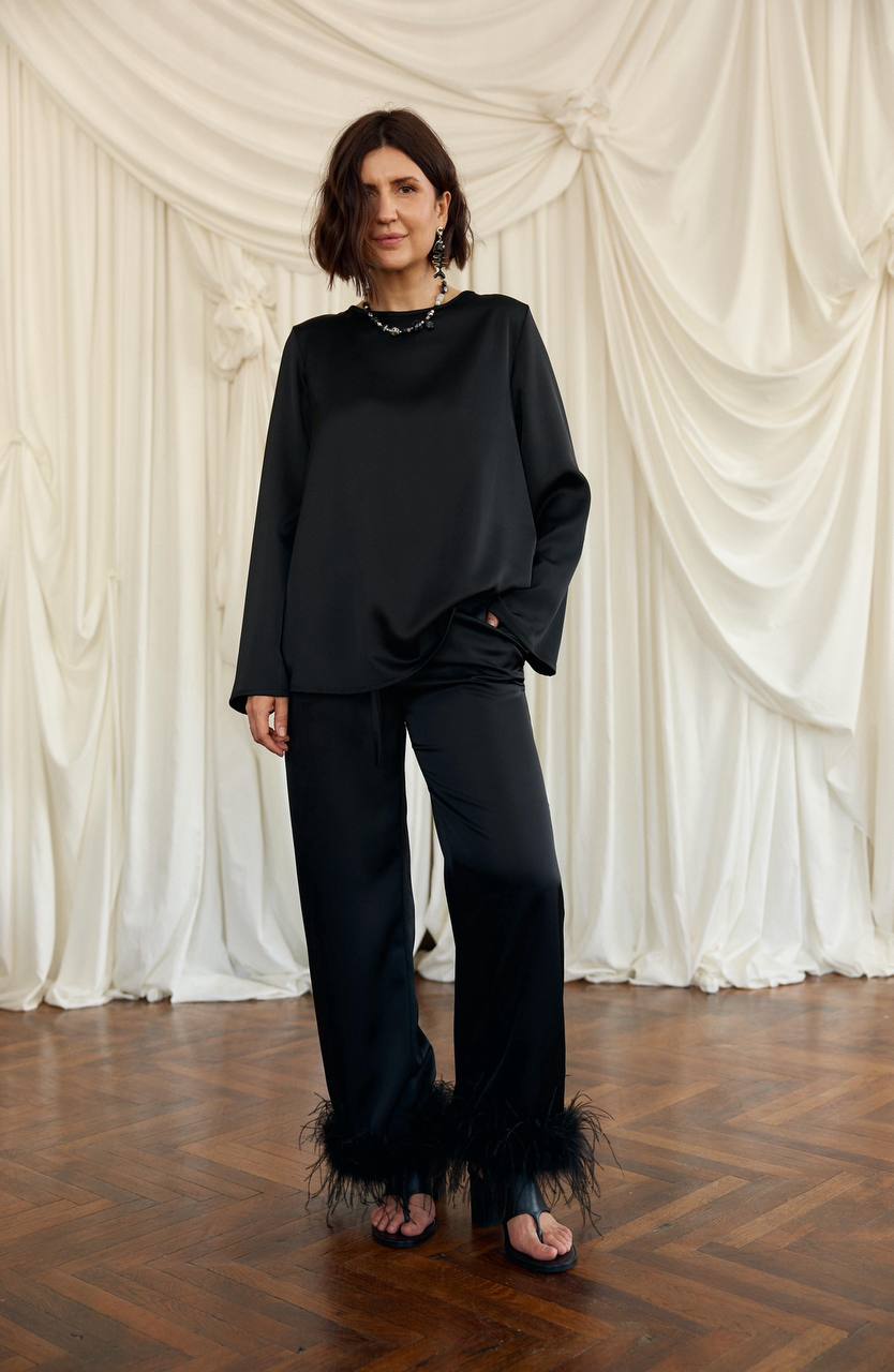 Black Silk Blouse “Polka”