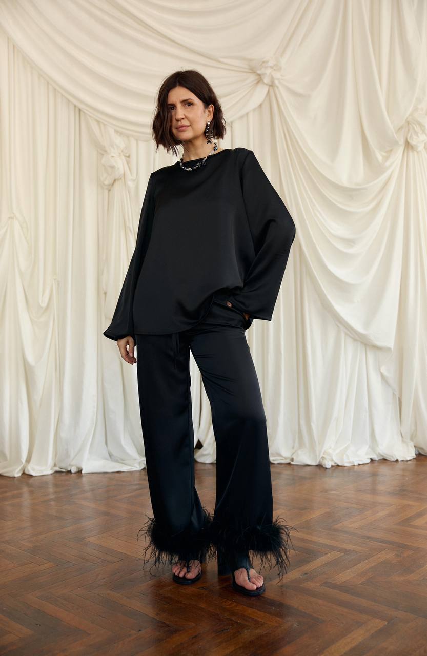 Black Silk Blouse “Polka”