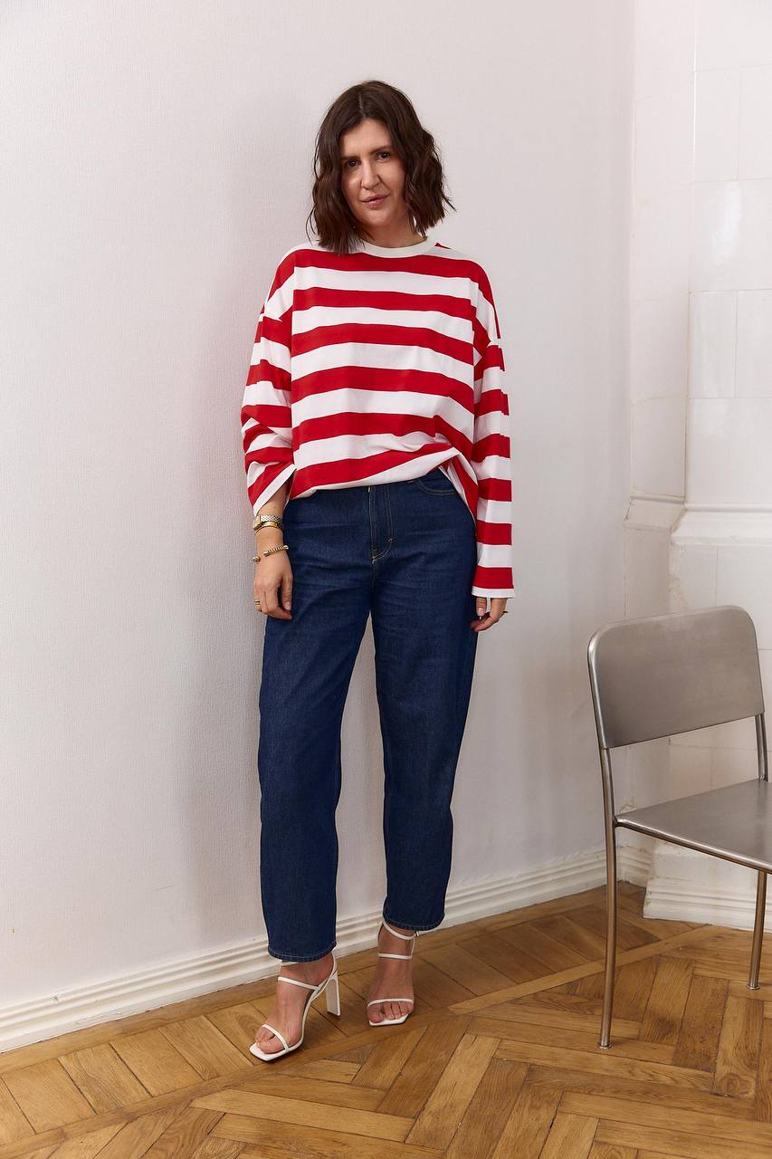 Long sleeve made from 100% striped knit fabric