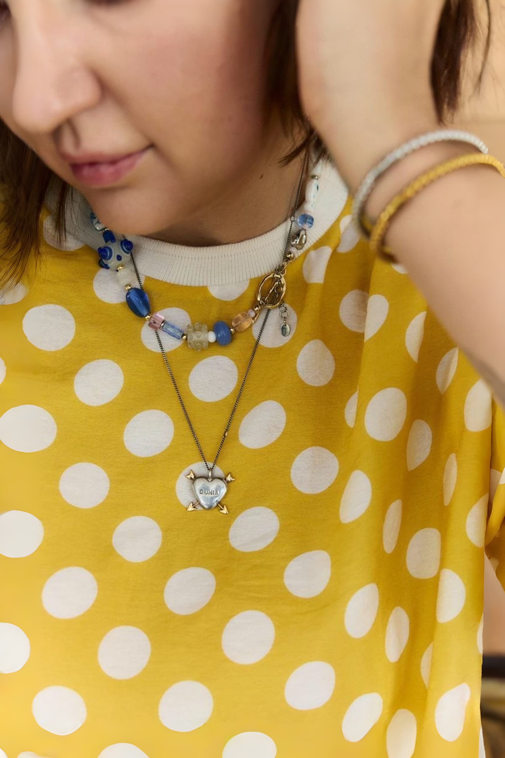 Oversized Crash Tencel T-Shirt / Yellow Polka Dot