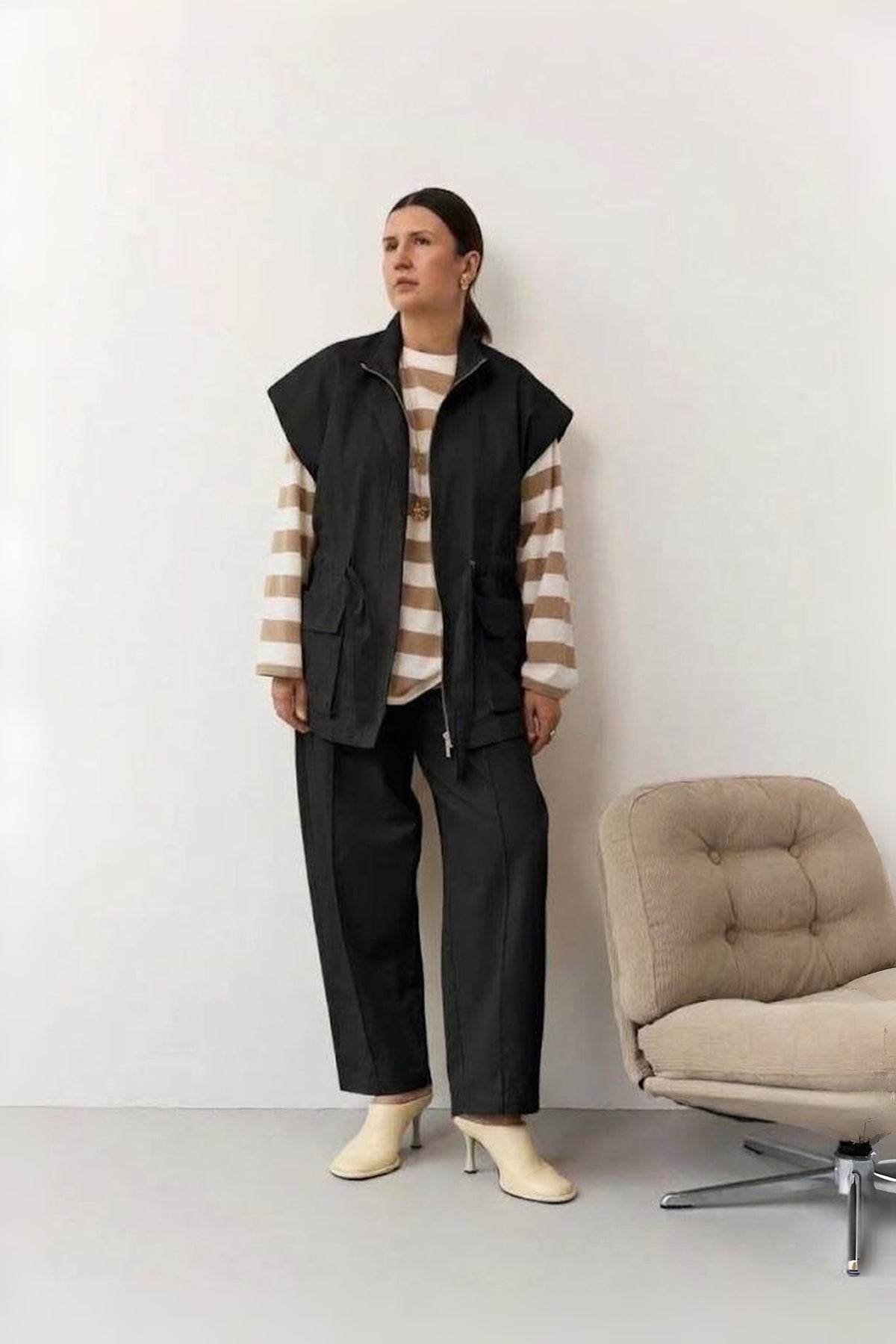Straight-Leg Denim Trousers with Stitched Front Seams