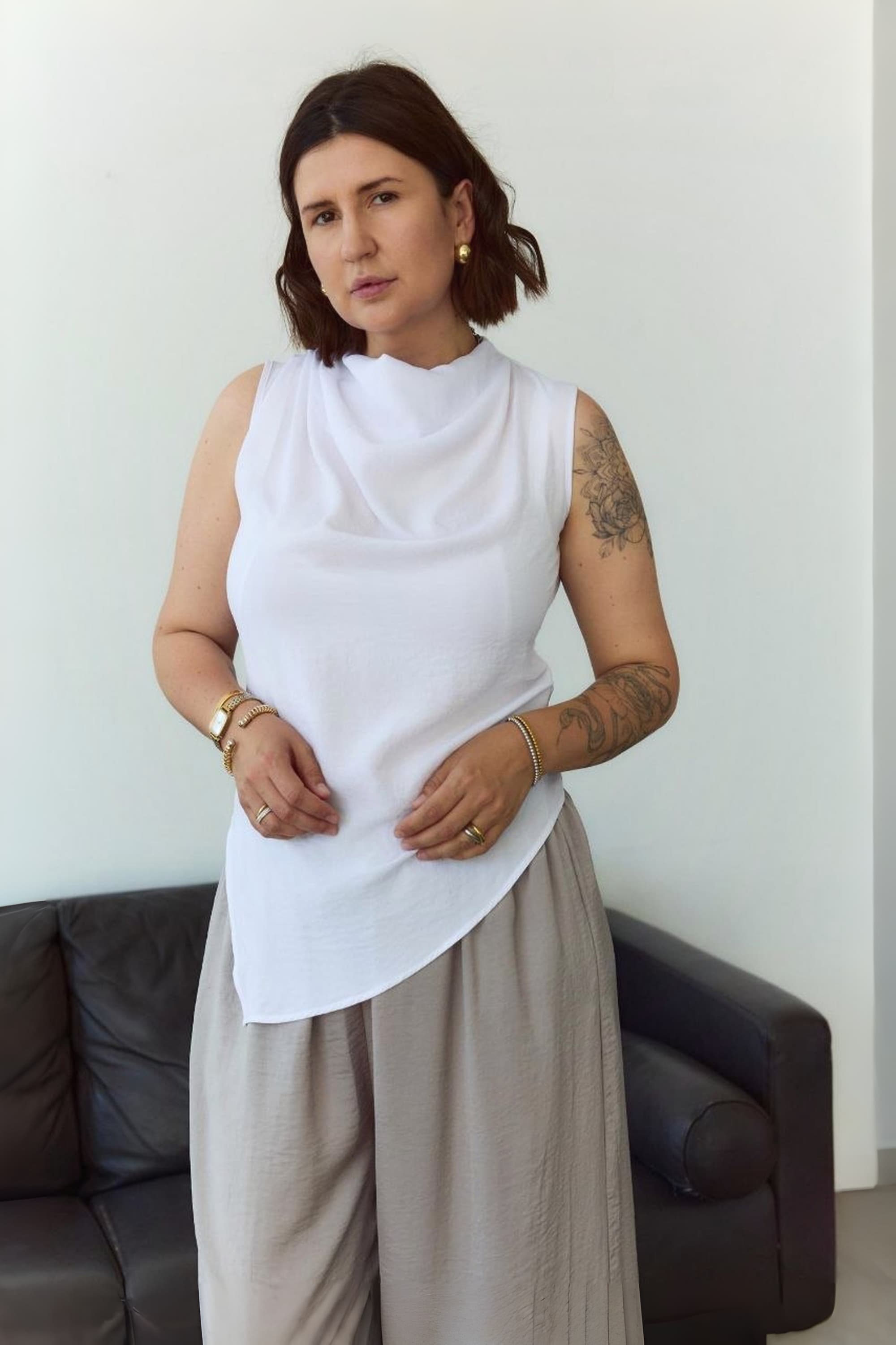 White Crash-Satin Top
