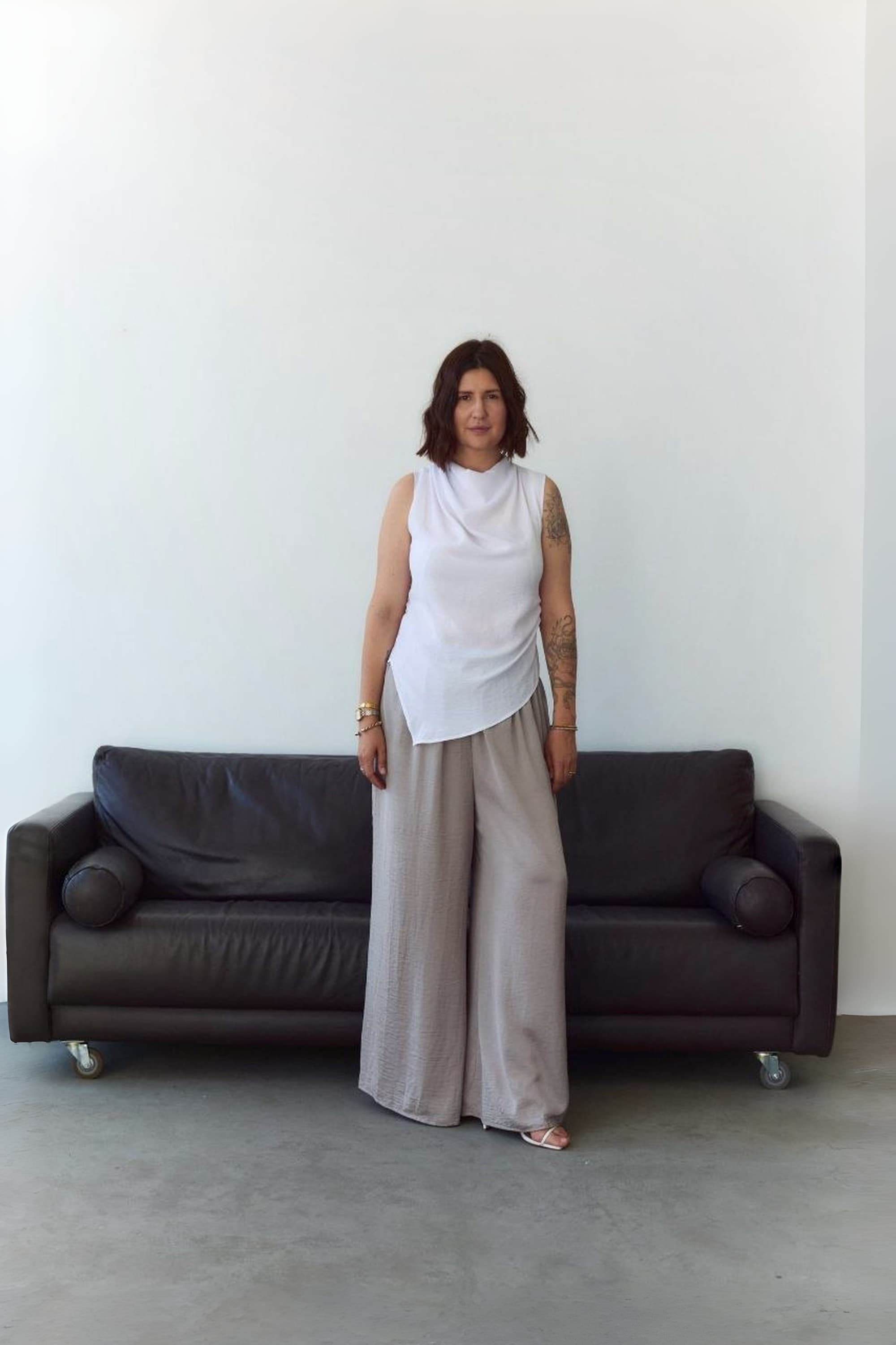 White Crash-Satin Top