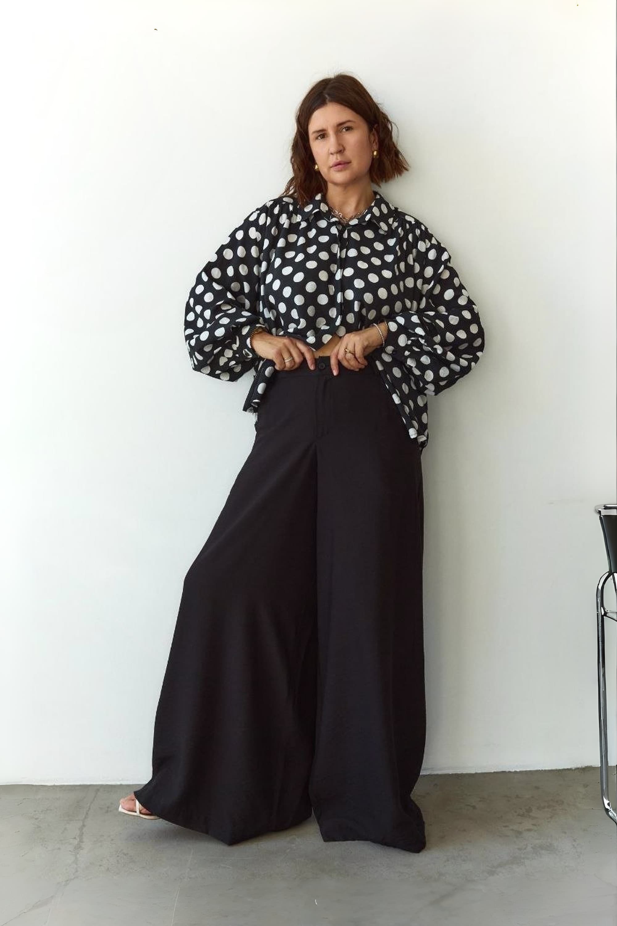 Black Crush-Linen Palazzo Trousers