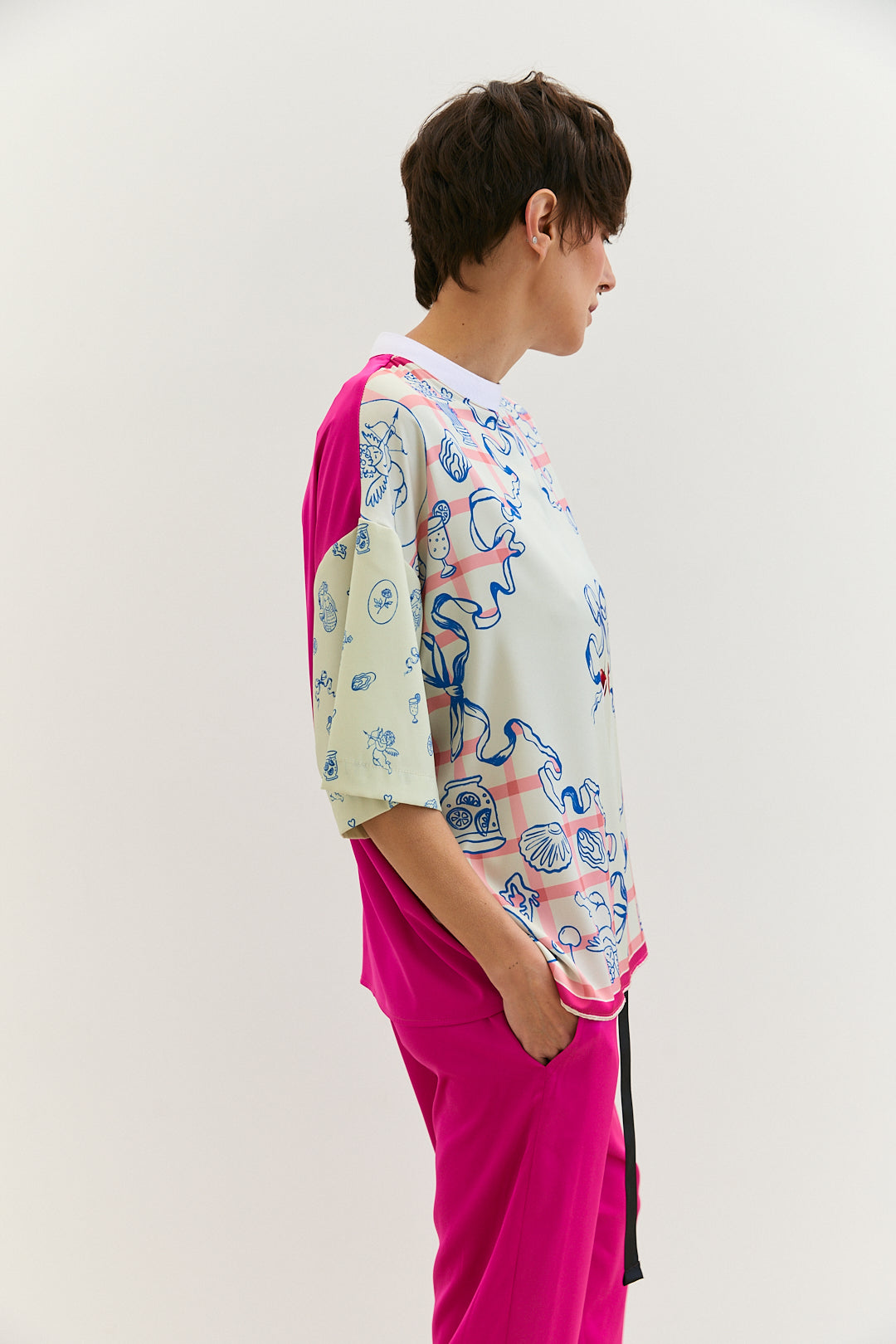 Silk T-shirt with bow and cherries print