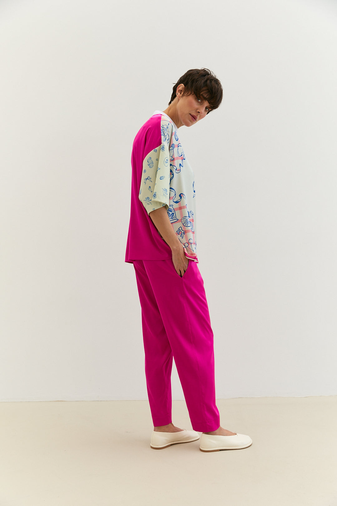 Silk T-shirt with bow and cherries print