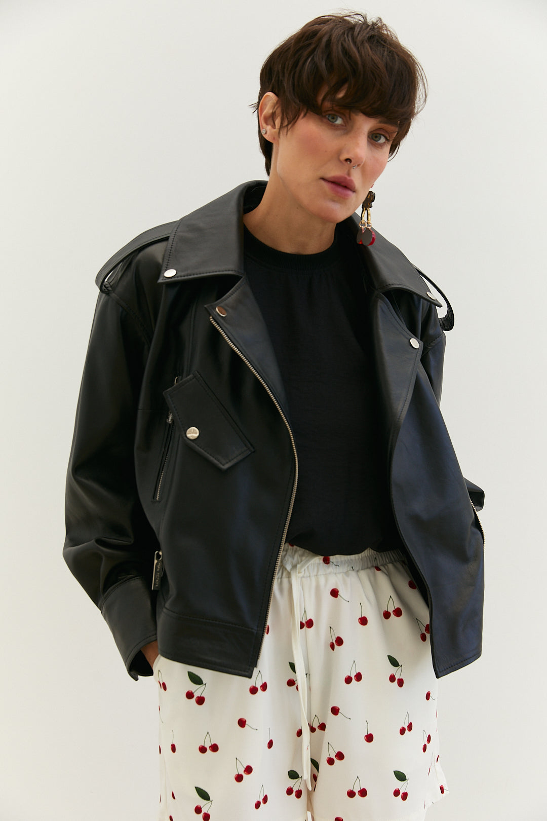 Elastic Waist Shorts with cherry print