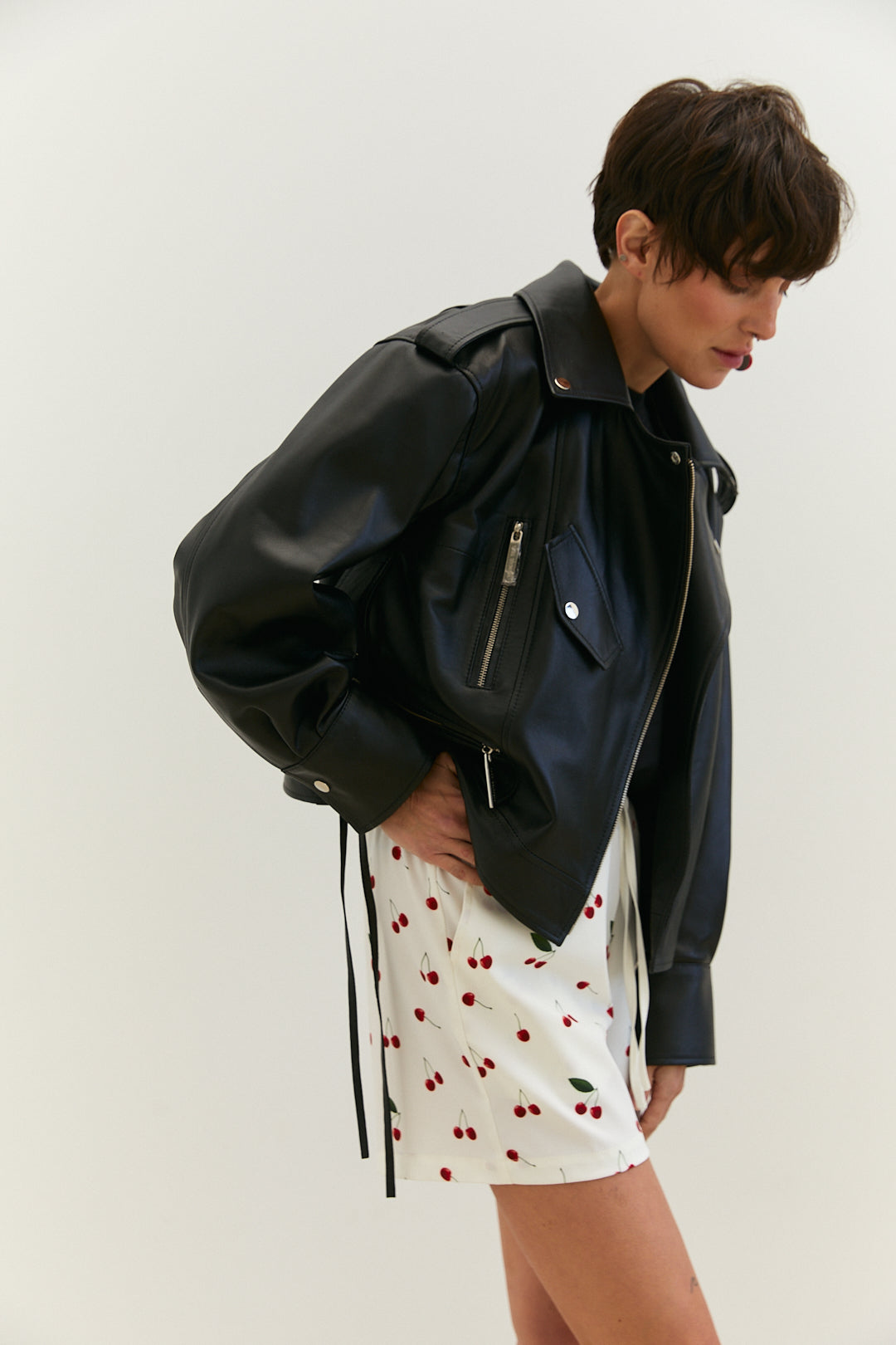 Elastic Waist Shorts with cherry print