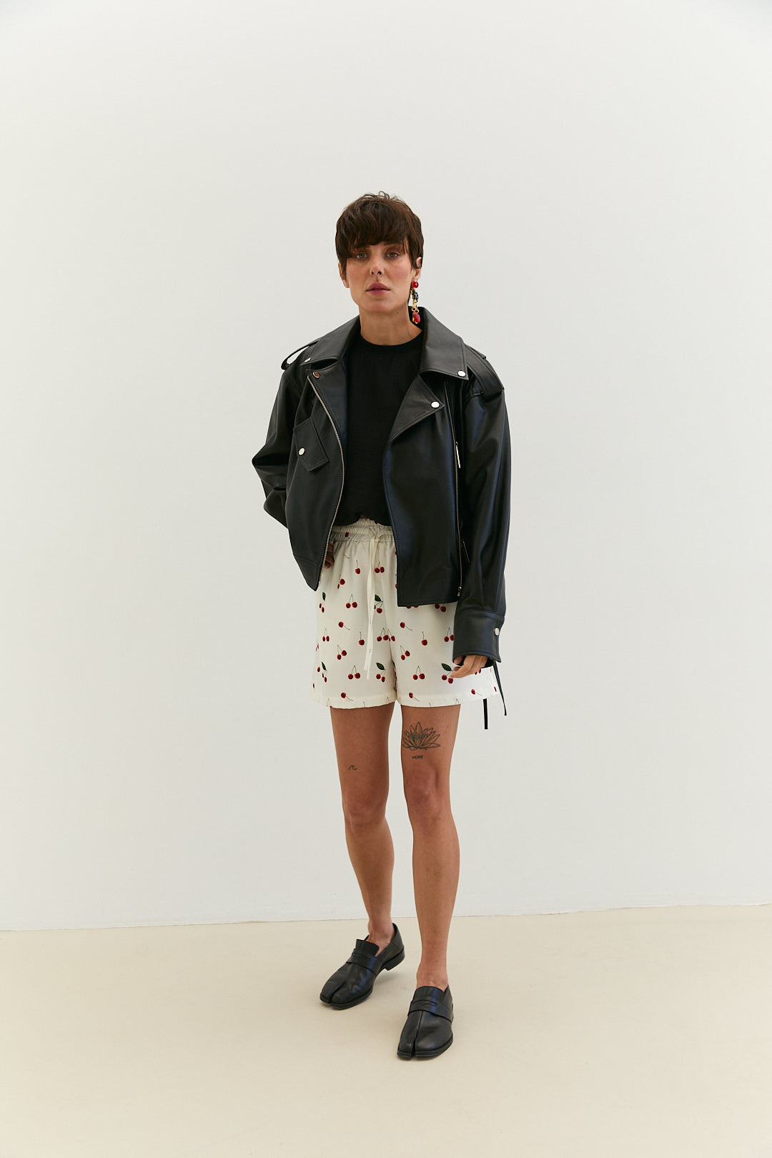 Elastic Waist Shorts with cherry print