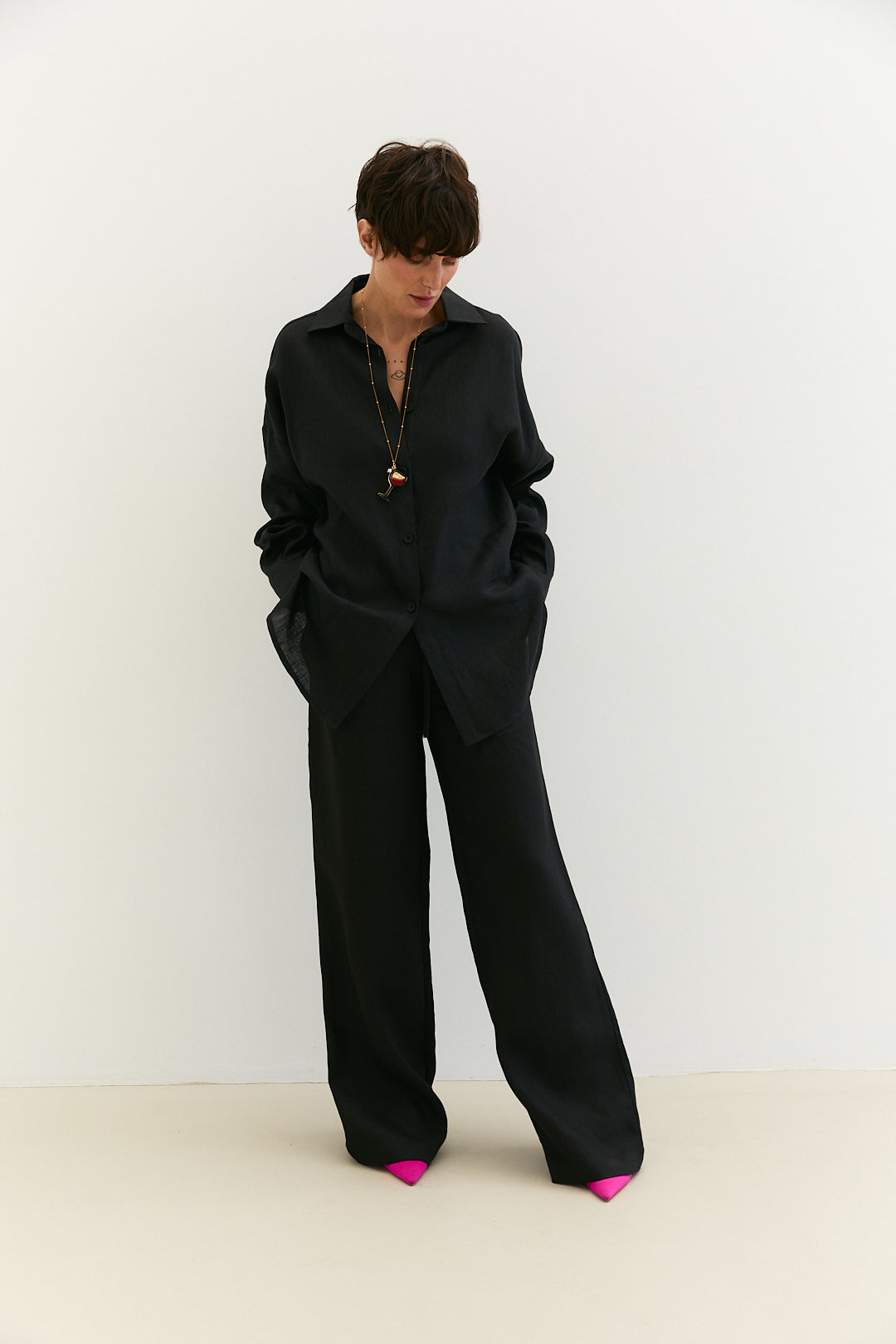 Linen black shirt oversized