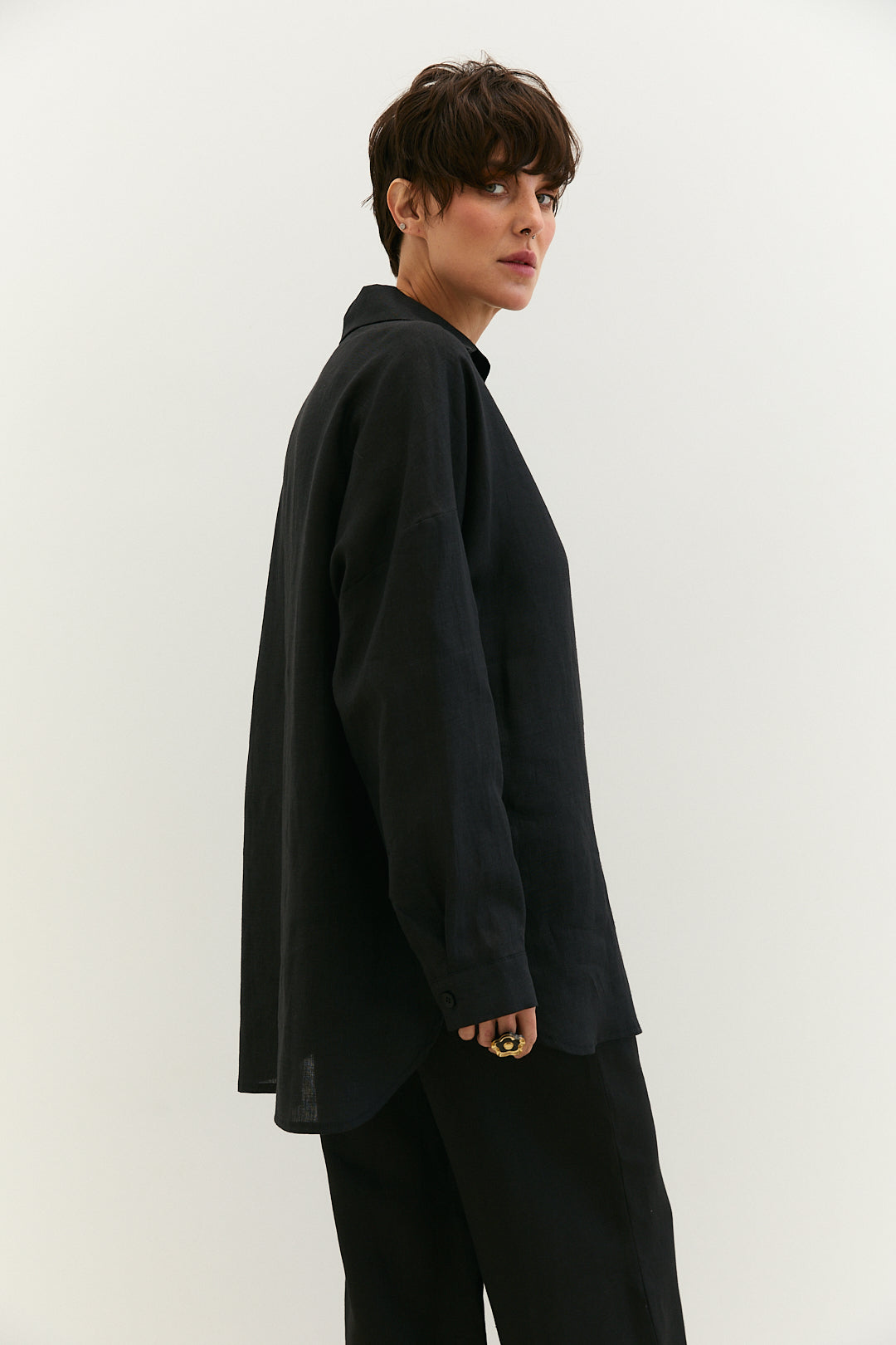 Linen black shirt oversized