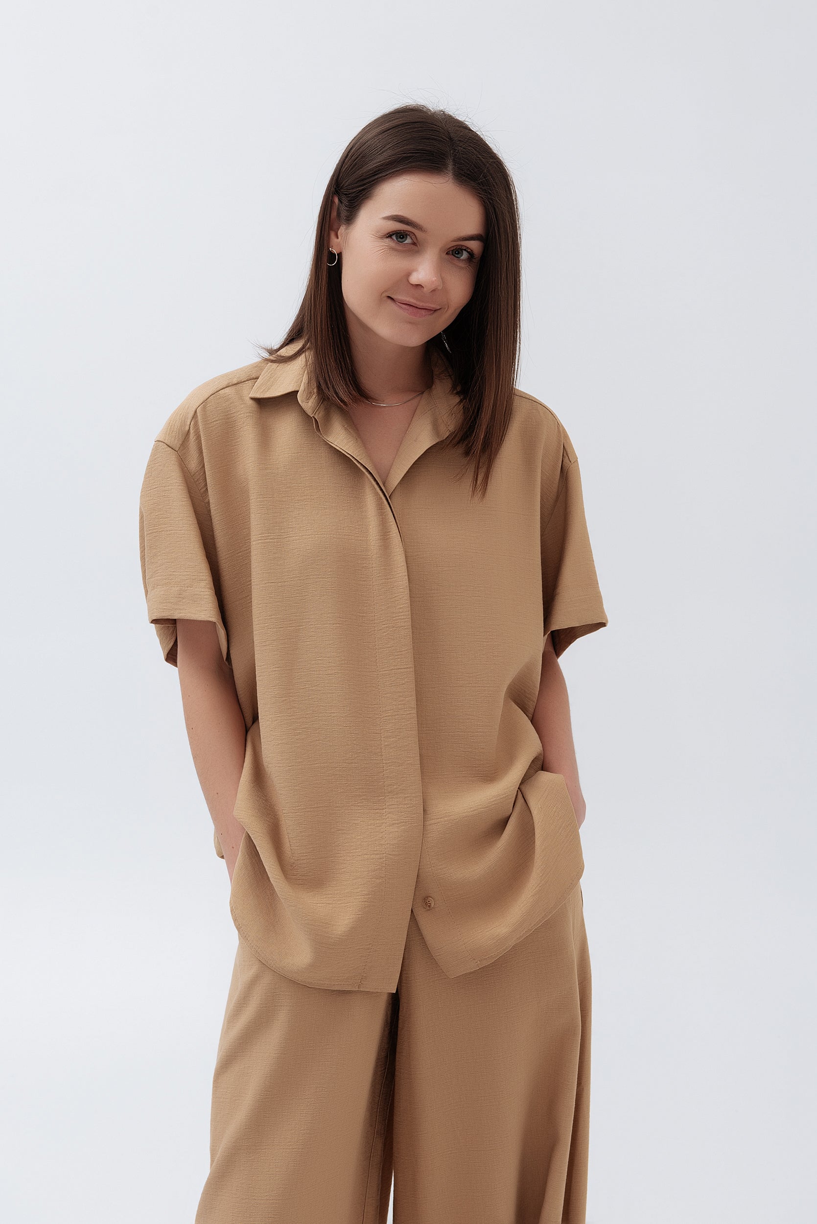 Short-sleeve Crushed Linen Shirt