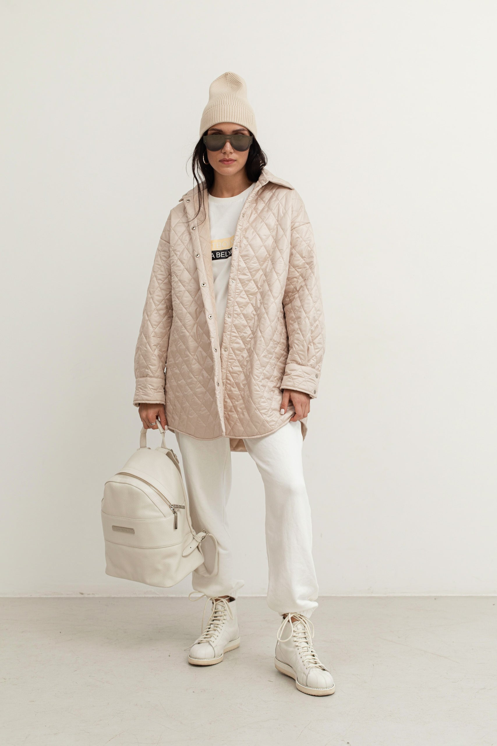 Beige quilted jacket-shirt