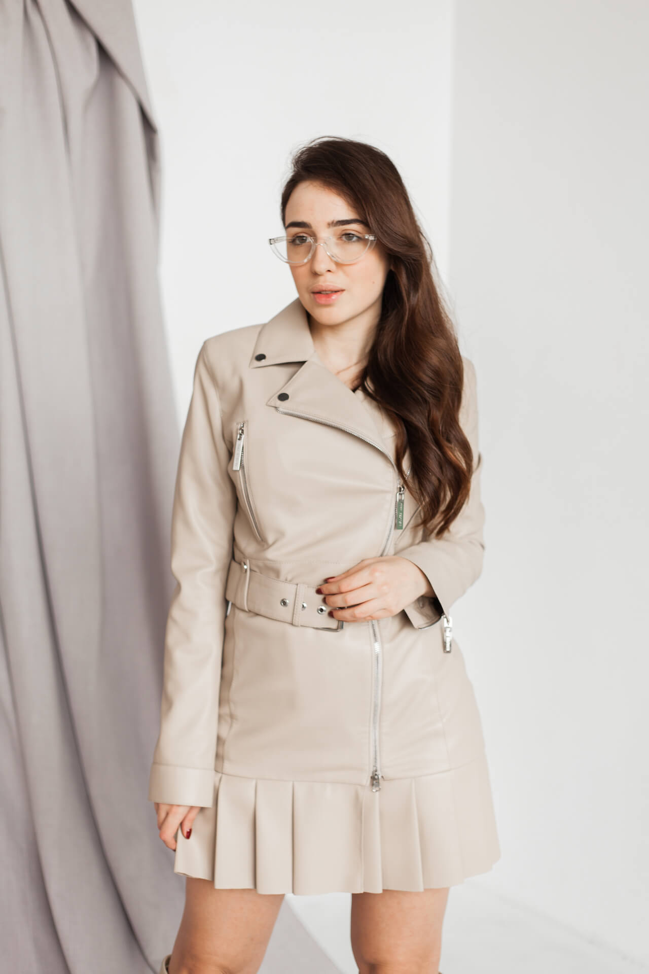 Beige eco-leather dress