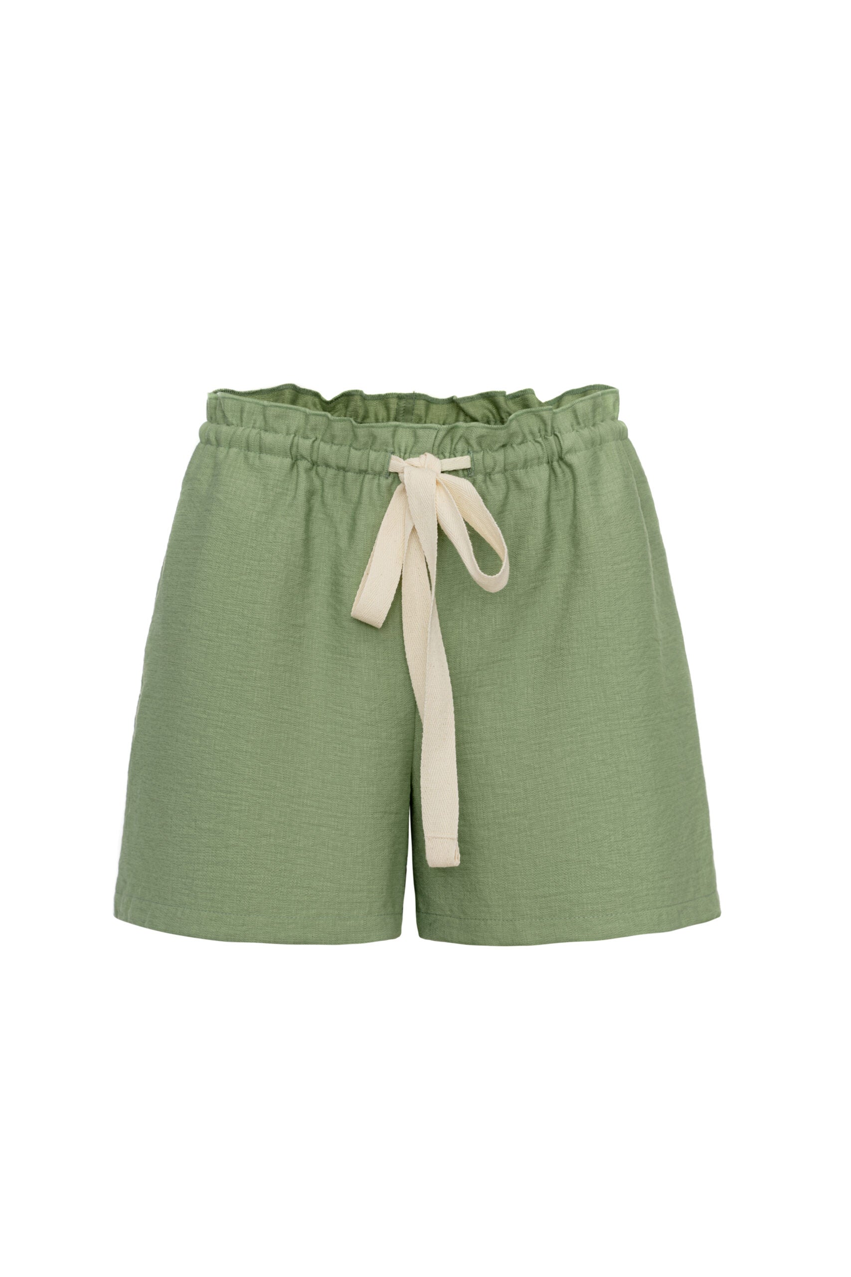 "Yana" Olive Crushed Linen Shorts