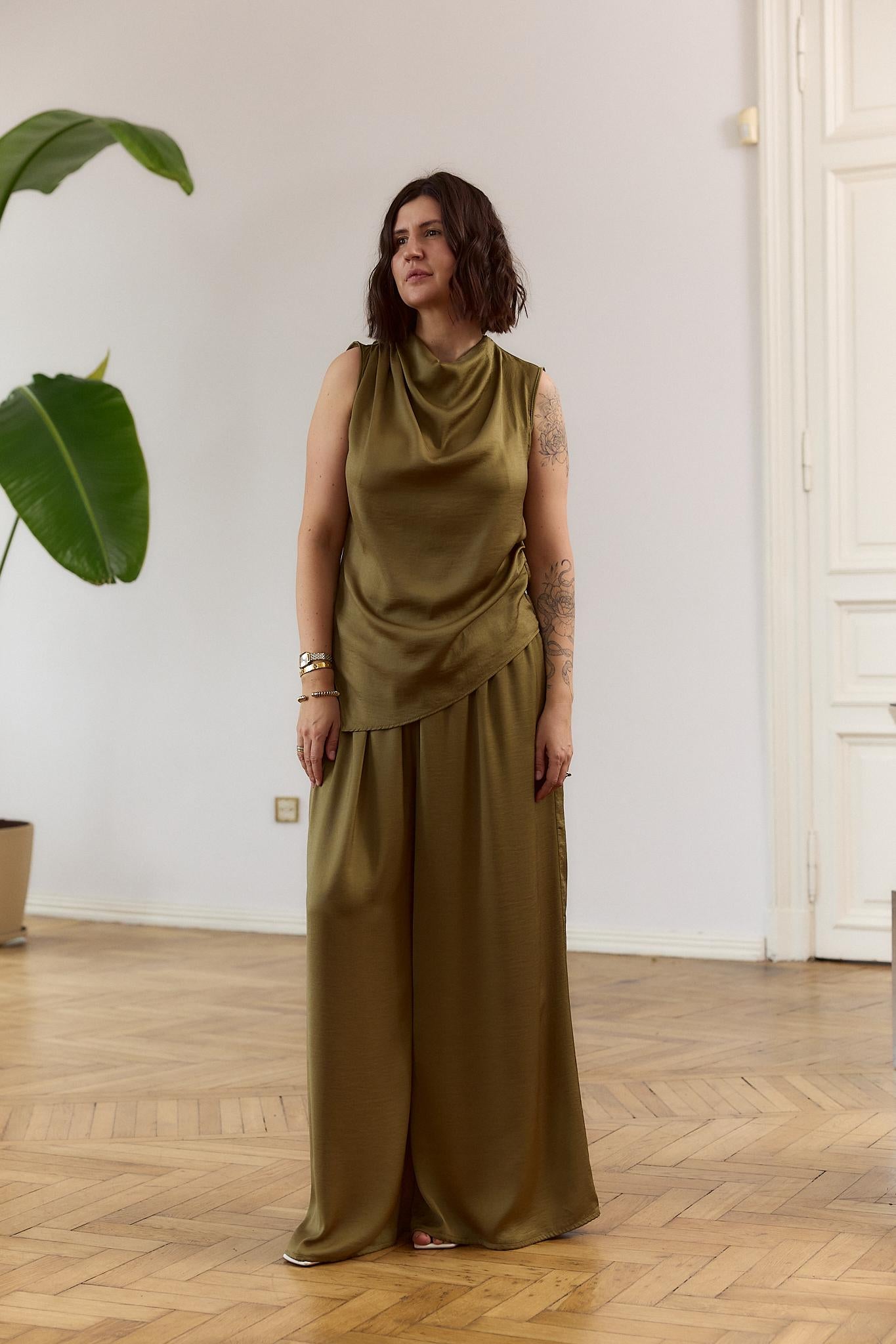 Satin Top with Draped Detail