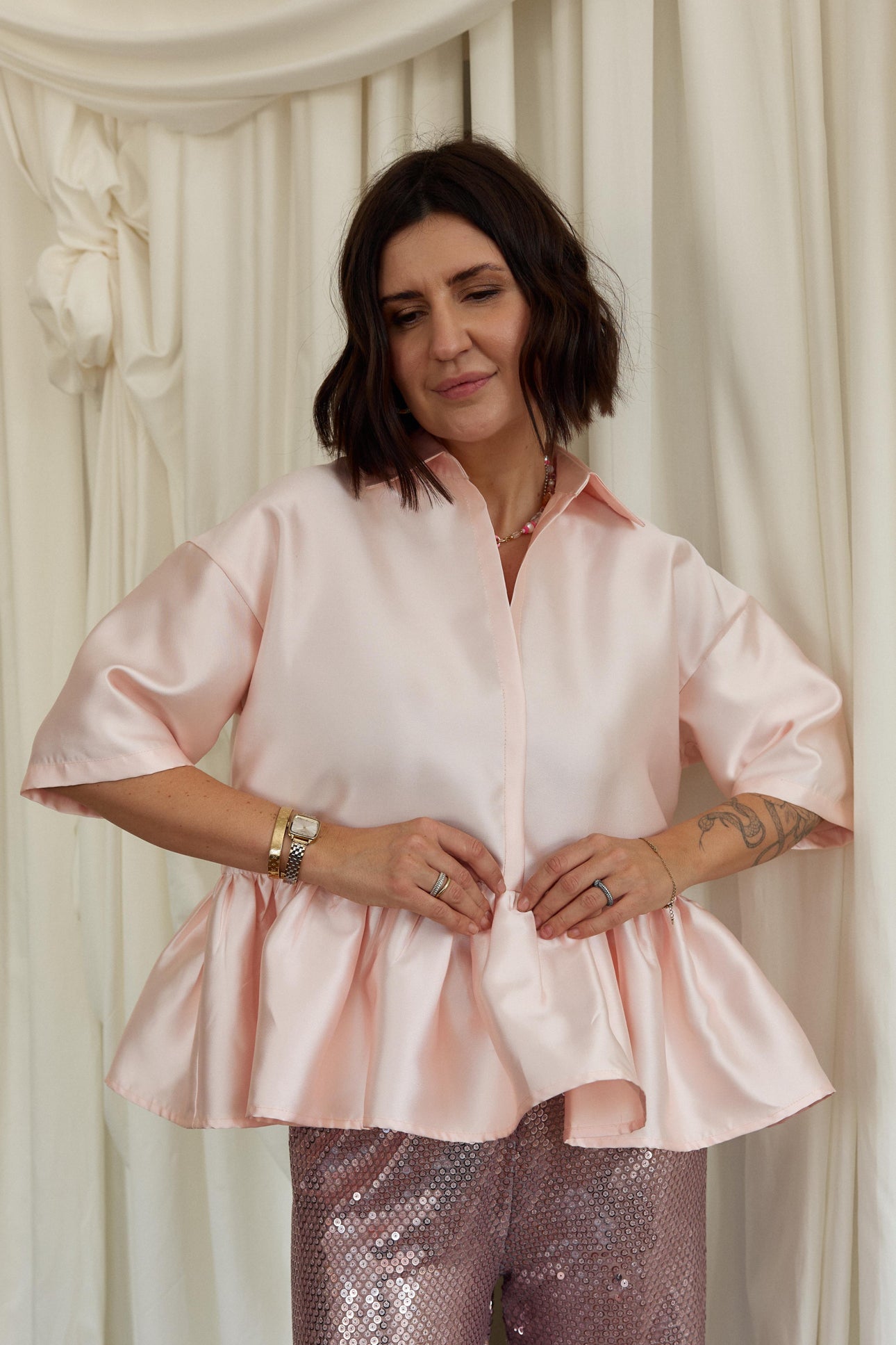 Wоllan Taffeta Blouse in Pink with Pearlescent Shine