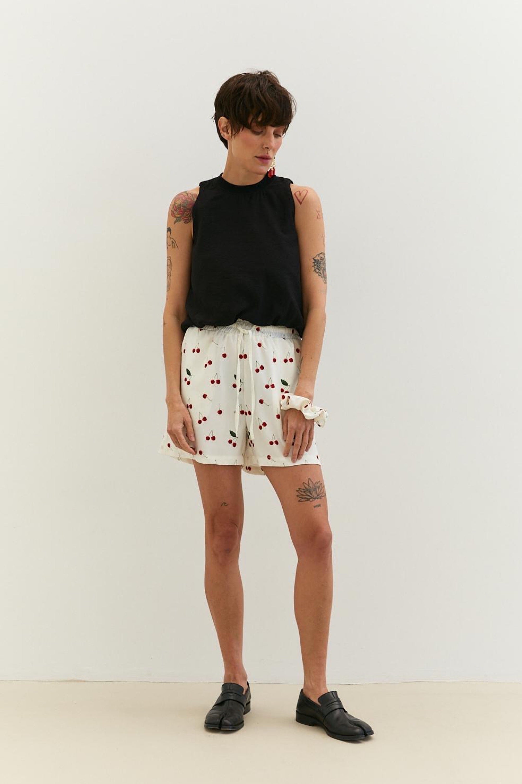 Elastic Waist Shorts with cherry print