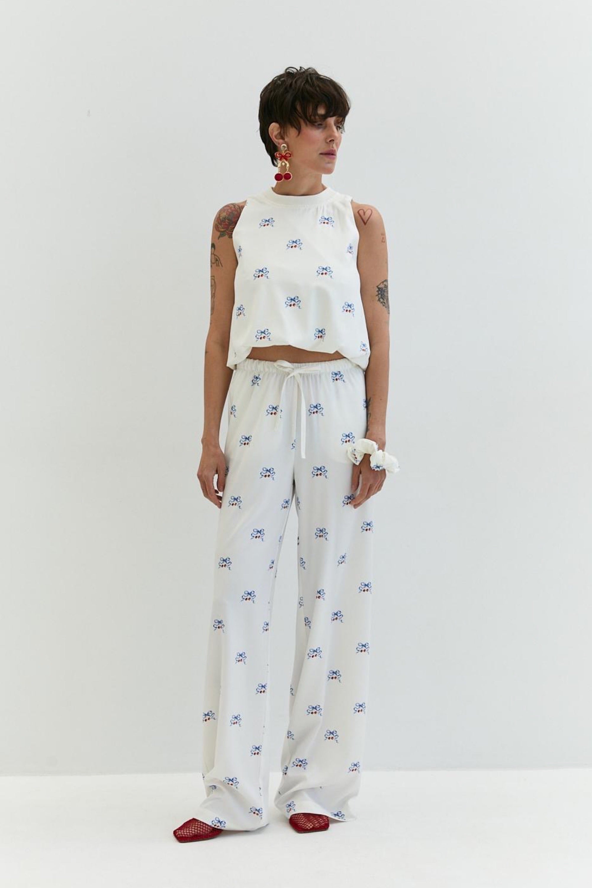 Pants "Odessa" with a bow and cherry print