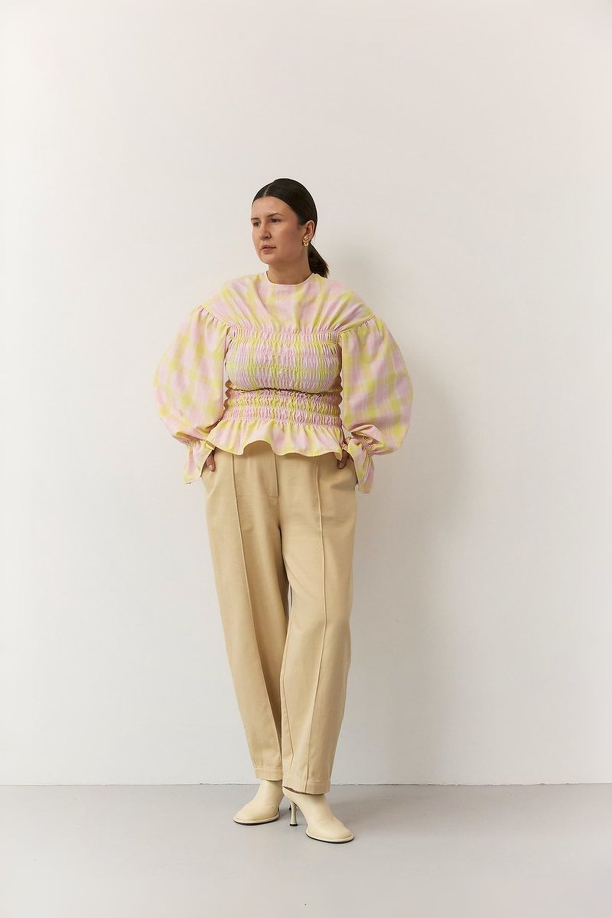 Straight-Leg Denim Trousers with Stitched Front Seams