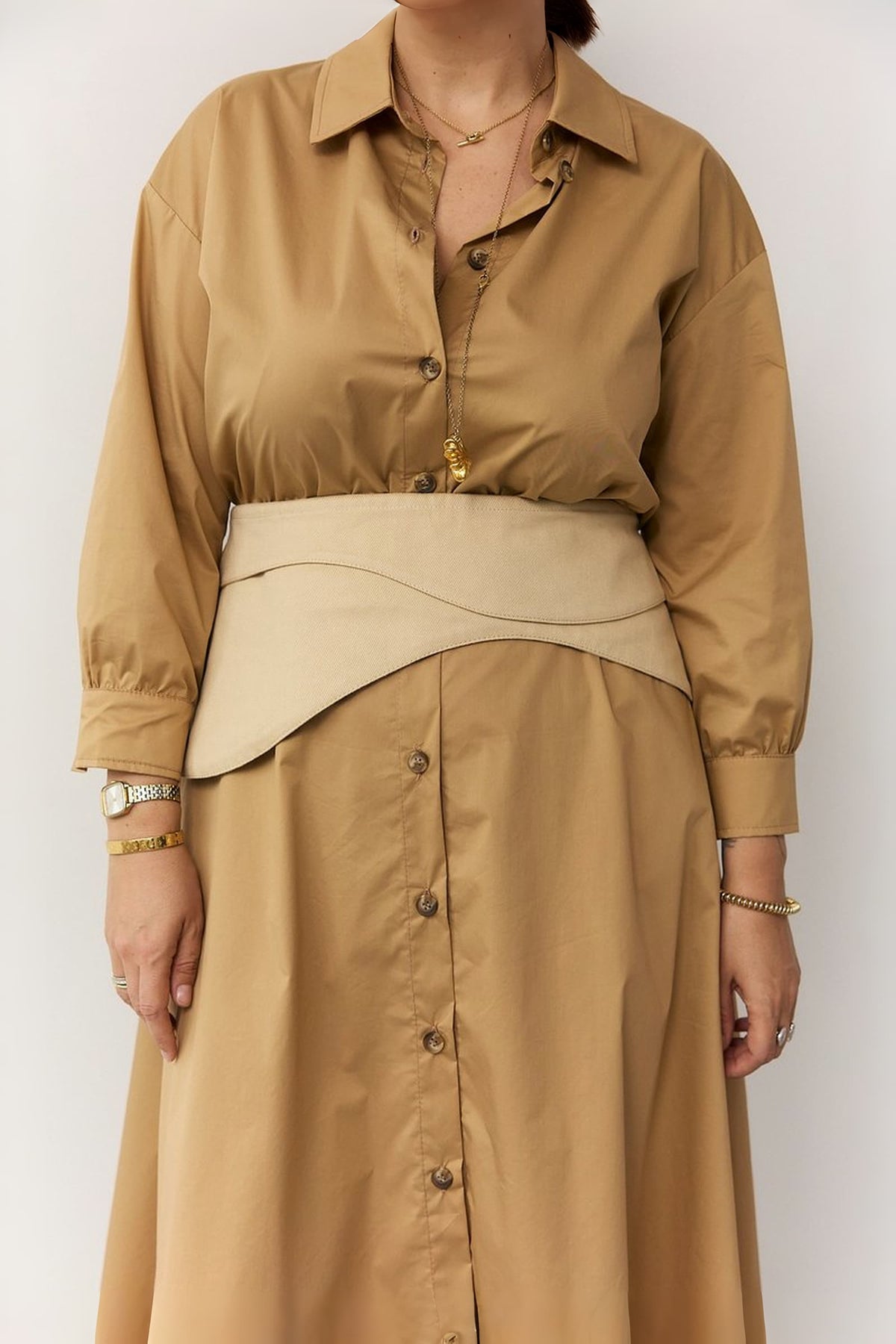 "Obiijmy" Shirt Dress with Wide Belt