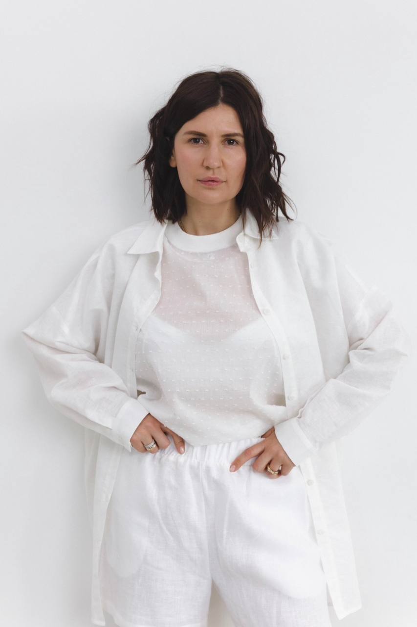 Light milk oversized shirt made of linen