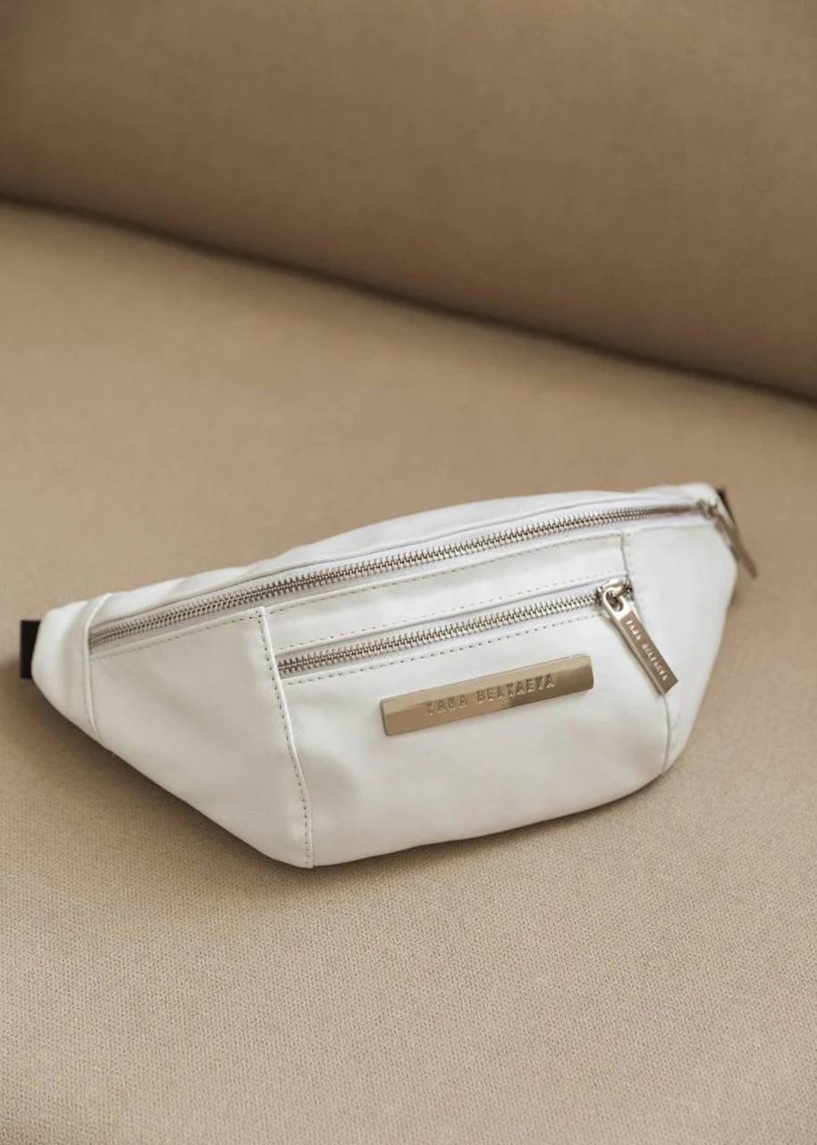 White leather belt bag