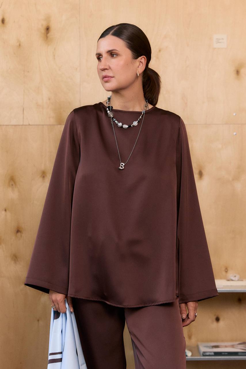 Chocolate Silk Blouse “Polka”