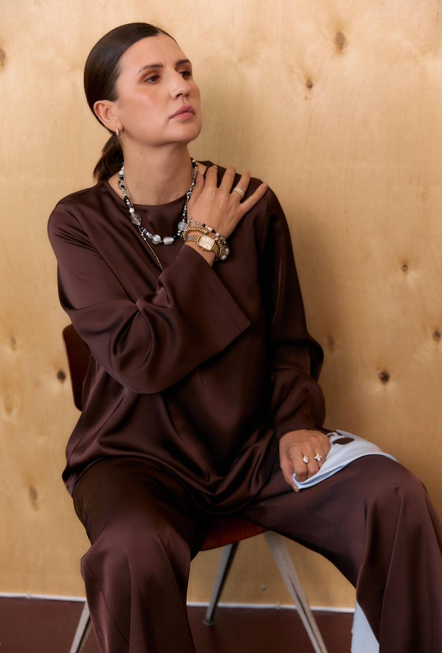 Chocolate Silk Blouse “Polka”