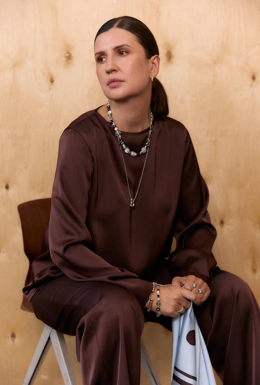 Chocolate Silk Blouse “Polka”