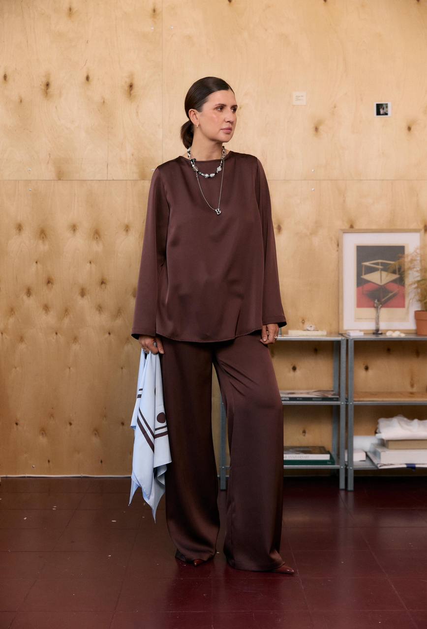 Chocolate Silk Blouse “Polka”